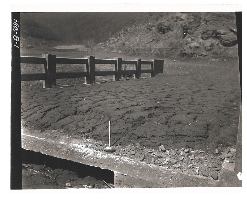 Savage River Bridge covered in silt on April 1, 1955.