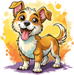 An orange and white, small dog, looking very happy.